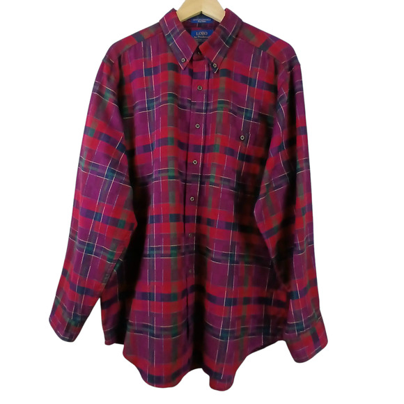 VTG LOBO by Pendleton SZ XL Cotton Wool Flannel Shirt Red Purple Blue Green - Picture 3 of 7